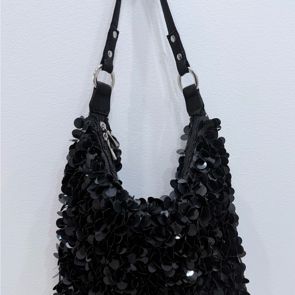 Black Sequin Shoulder Bag - Party Evening Handbag - Y2K Glam